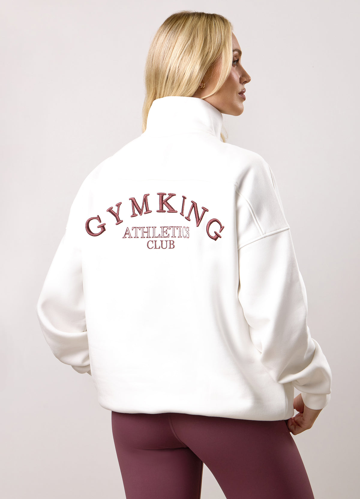 Gym King Athletics Club 1/4 Zip Funnel - Cream/Mulberry