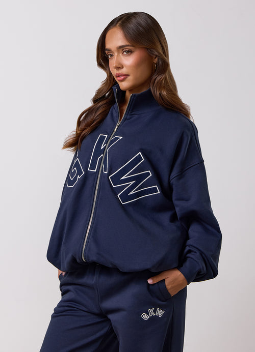 Gym King Aura Bubble Hem Full Zip Funnel - Dark Blue