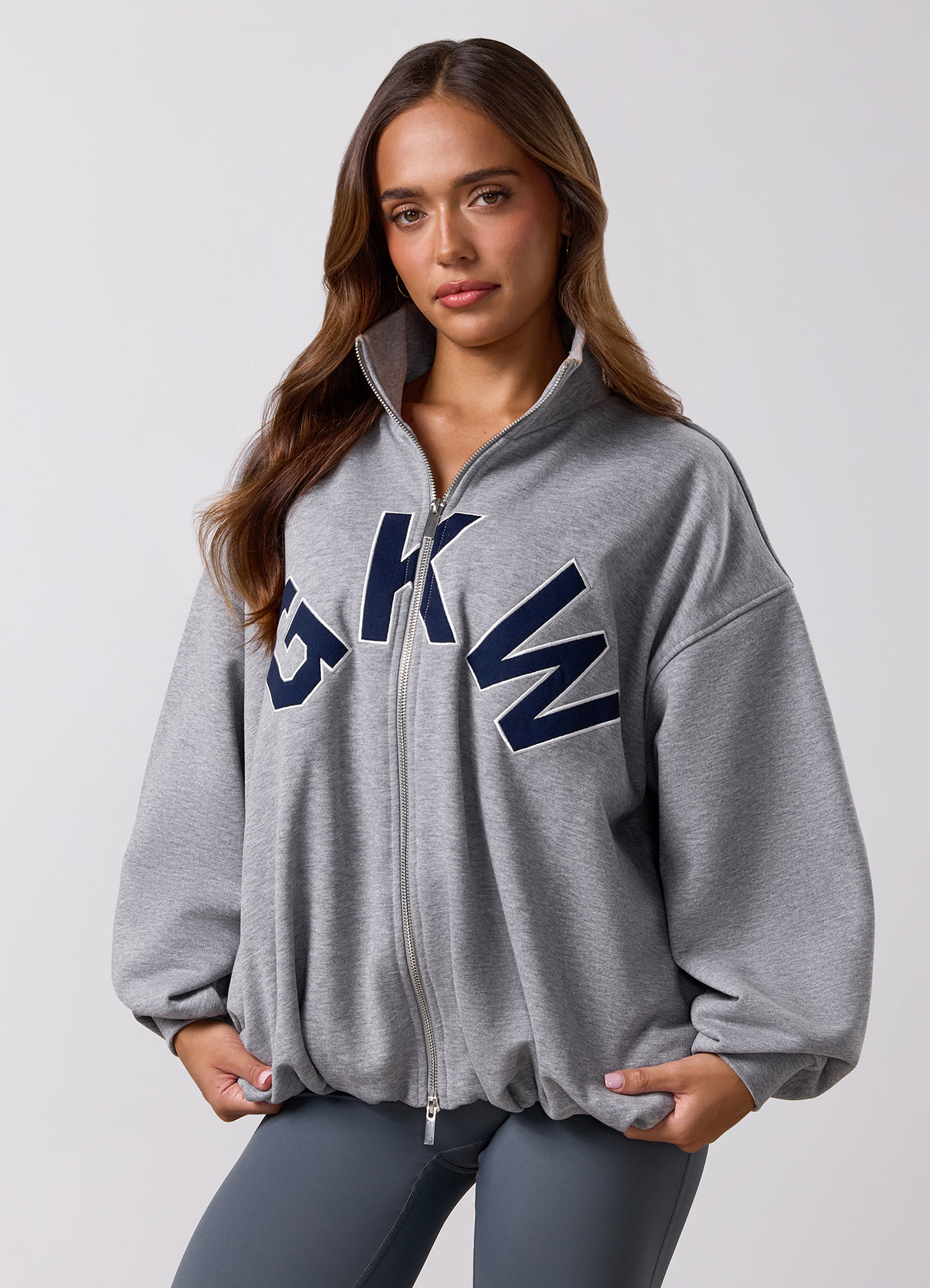 Gym King Aura Bubble Hem Full Zip Funnel - Grey Marl