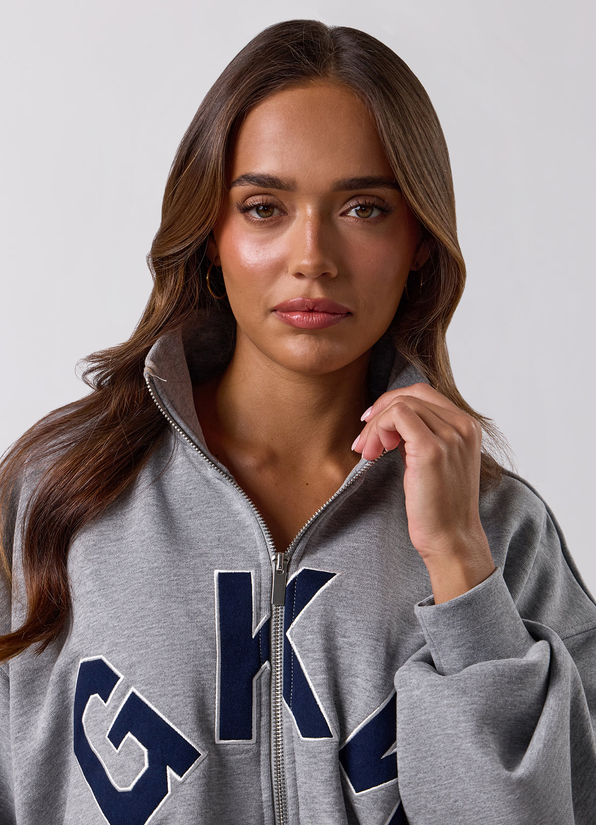 Gym King Aura Bubble Hem Full Zip Funnel - Grey Marl