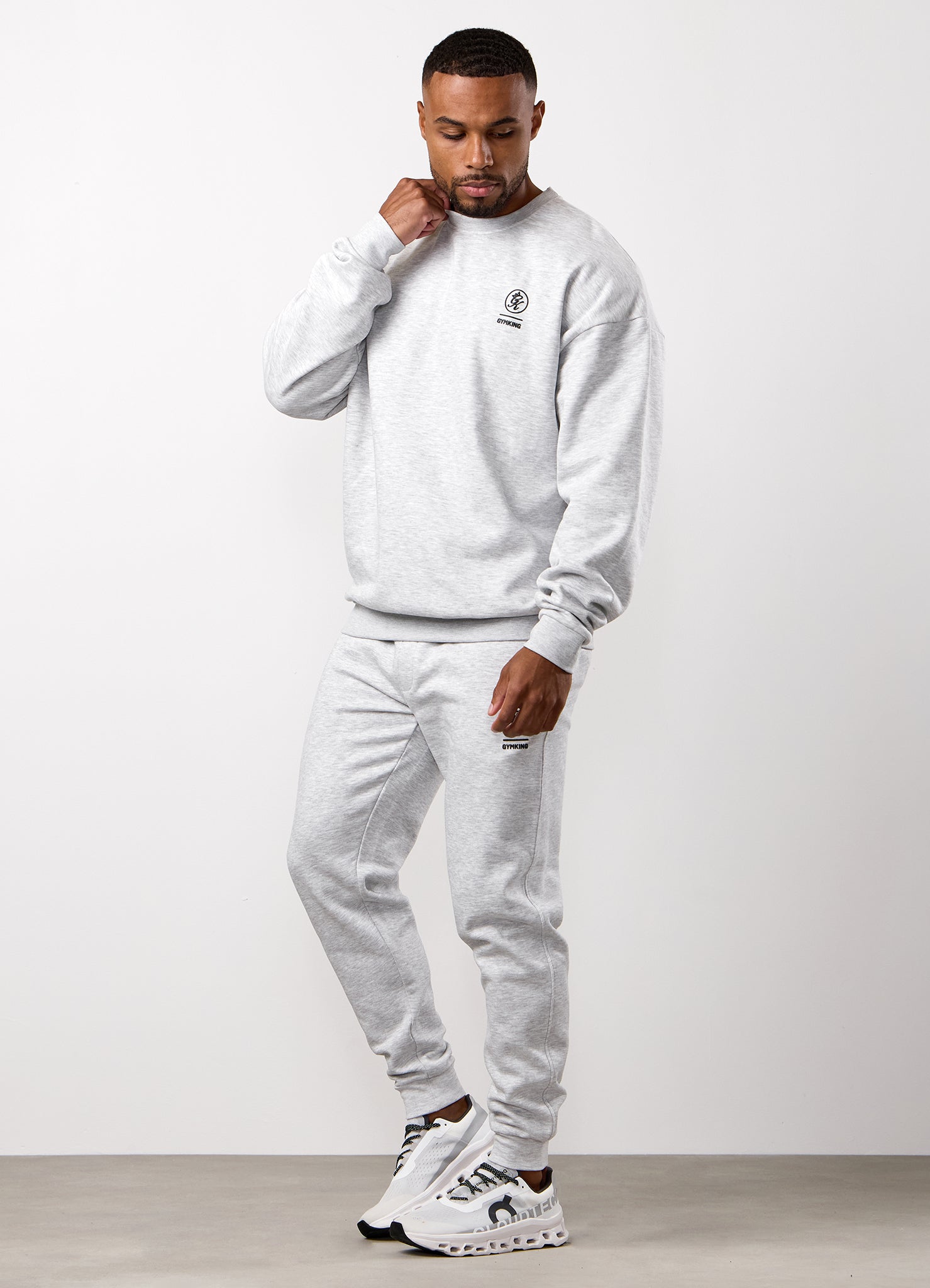 Gym King Aventus Fleece Crew Tracksuit - Snow Marl