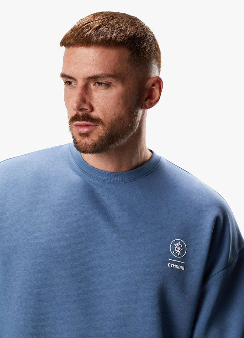 Gym King Aventus Drop Shoulder Crew - Blue Smoke