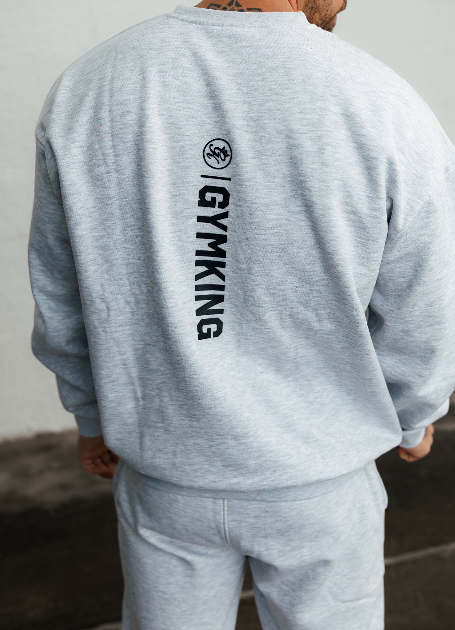 Gym King Aventus Fleece Crew Tracksuit - Snow Marl