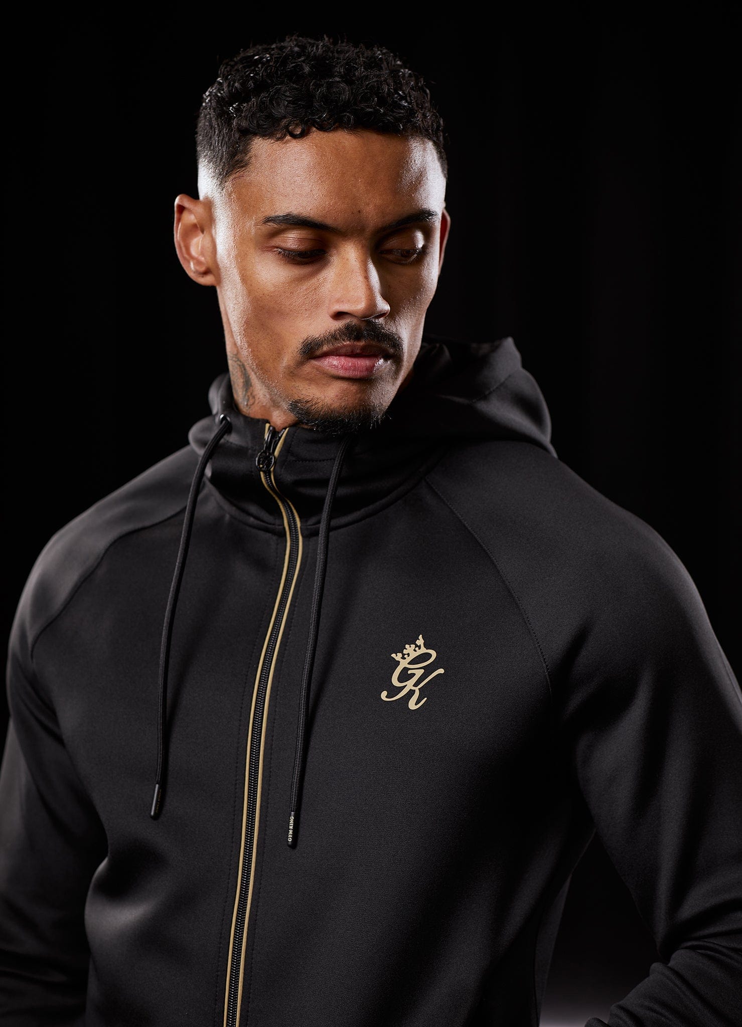 Gym King Full Zip Poly Hood Black Gold GYM KING