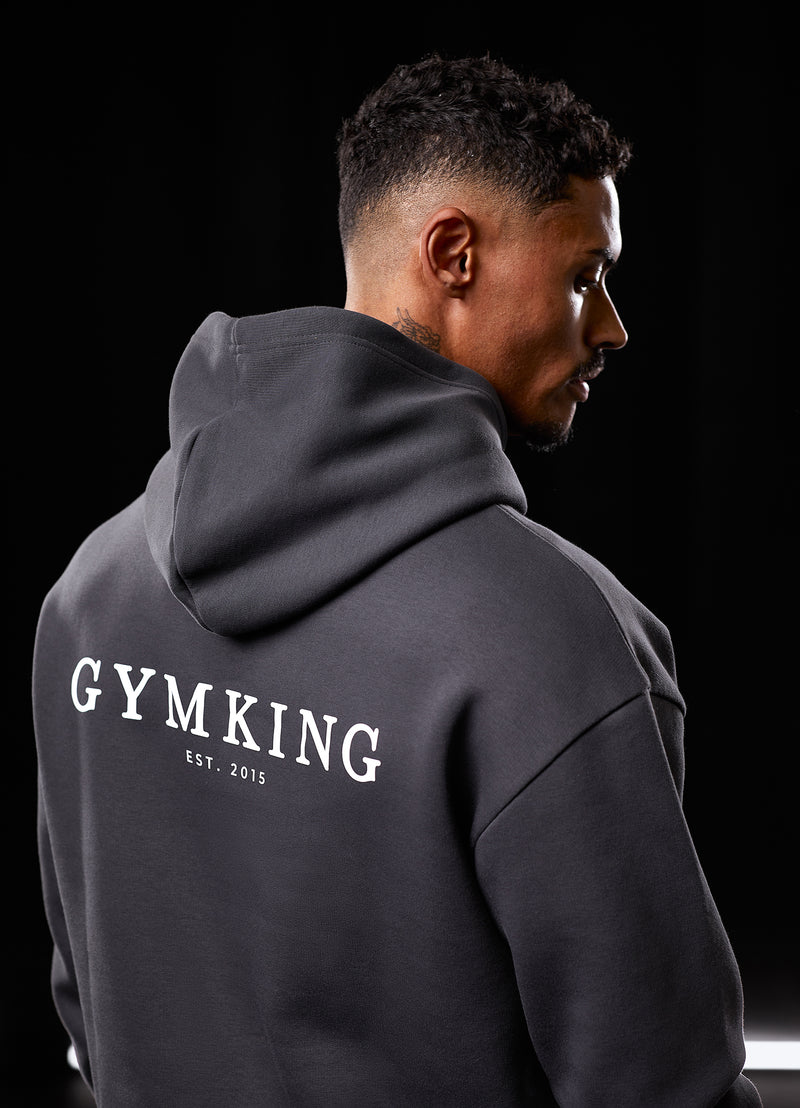 Gym King Oversized Logo Hoodie - Dark Pewter