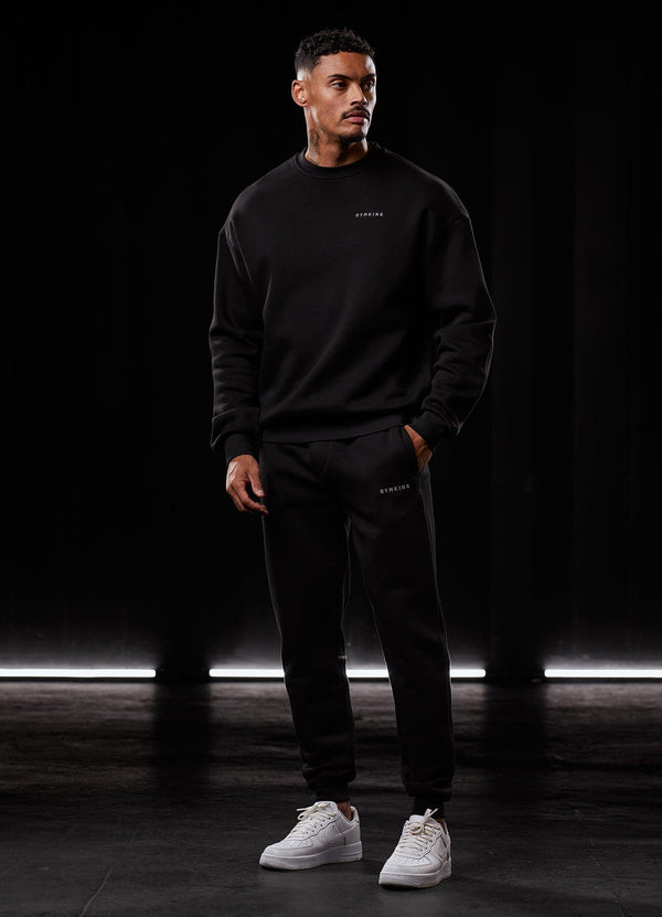 Gym King Outline Print Crew Tracksuit - Black