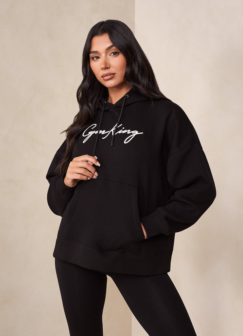 Gym King Script Hood - Black/White