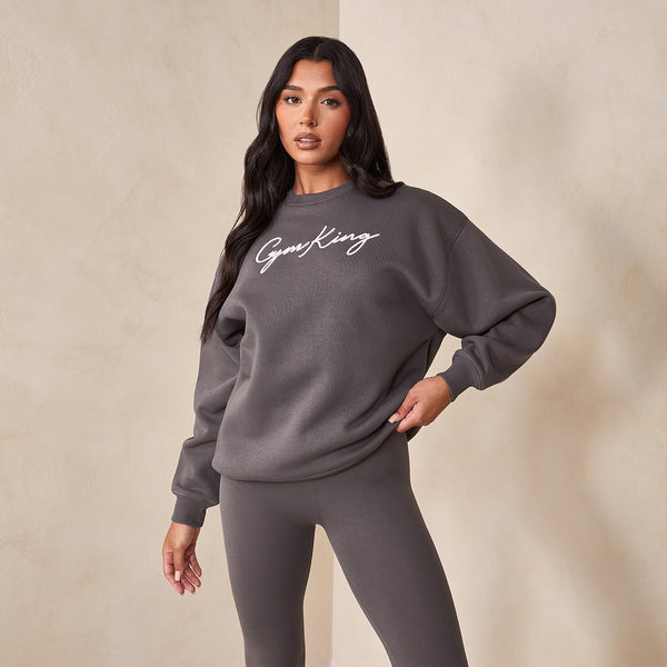 Gym King Script Crew - Steel/White