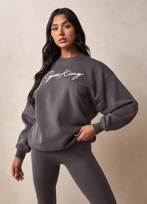 Gym King Script Crew - Steel/White
