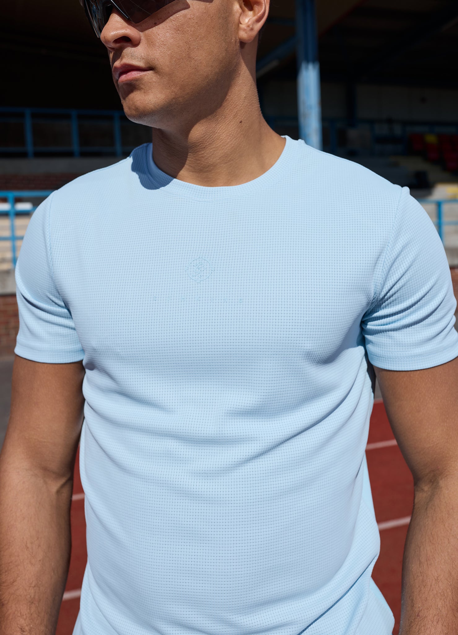 Gym King Rebellion Echo AOP Tee - Sky Blue