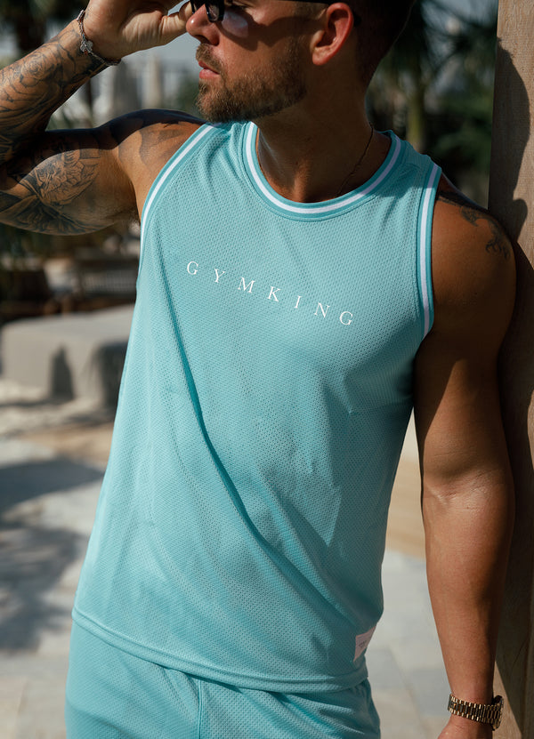 Gym King Brooklyn Mesh Vest - Aqua Blue