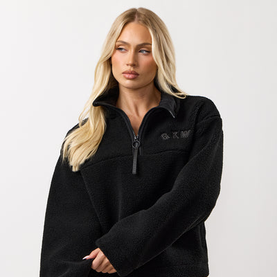 womens black 1/4 zip borg fleece