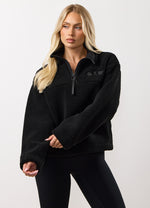womens black 1/4 zip borg fleece thumbnail