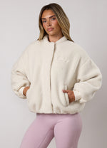 Gym King Fleece Puffer Bomber Jacket - Cream thumbnail