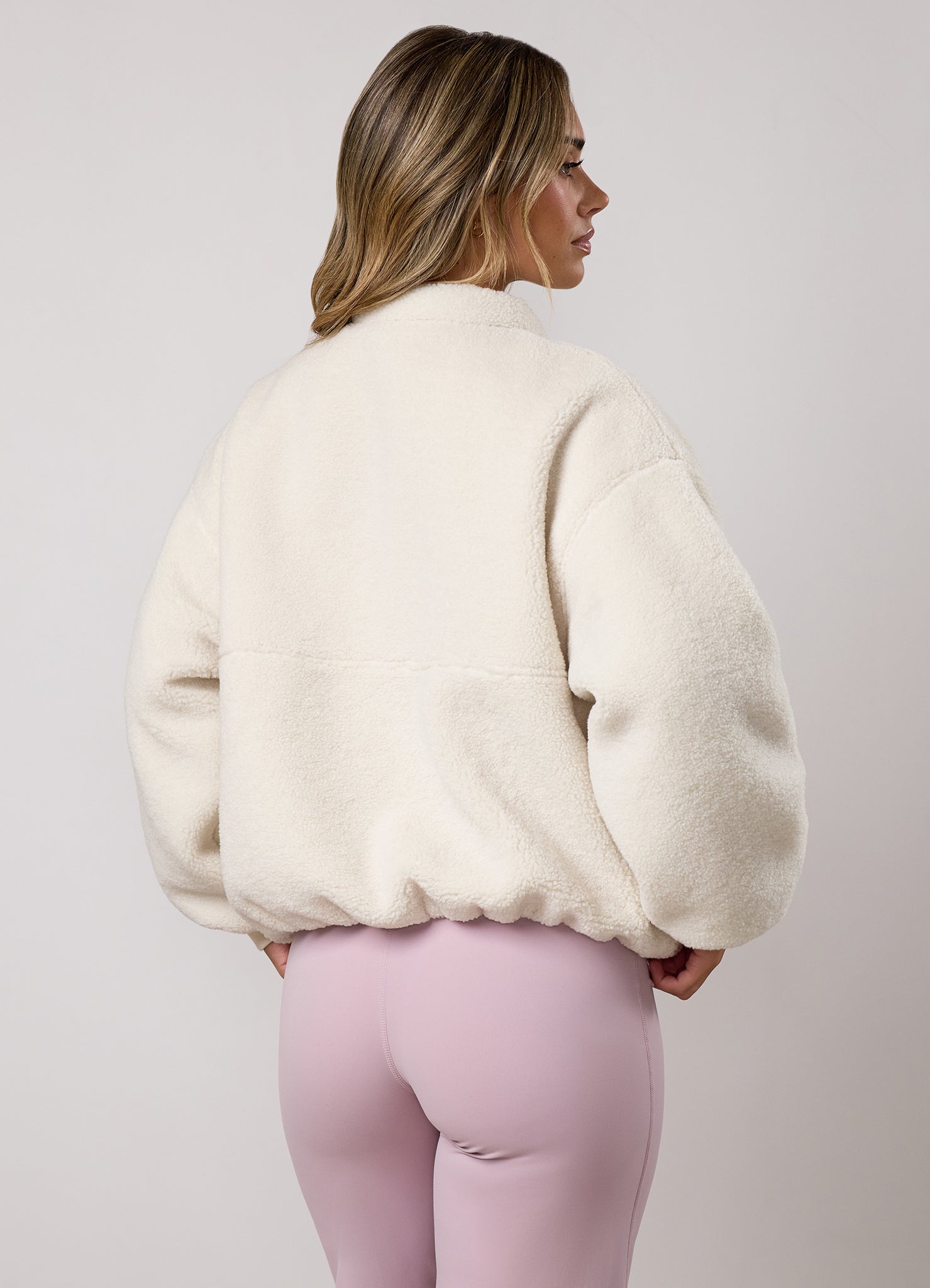 Gym King Fleece Puffer Bomber Jacket - Cream