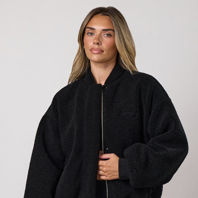 Gym King Fleece Puffer Bomber Jacket - Black