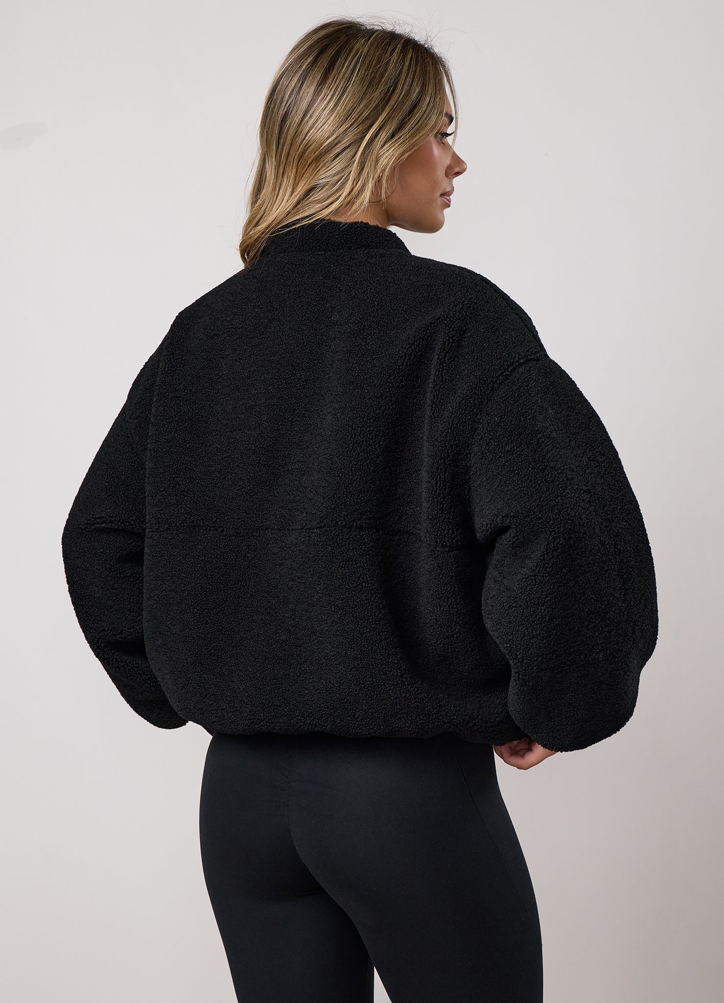 Gym King Fleece Puffer Bomber Jacket - Black