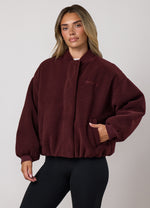 Gym King Fleece Puffer Bomber Jacket - Burnt Fig thumbnail