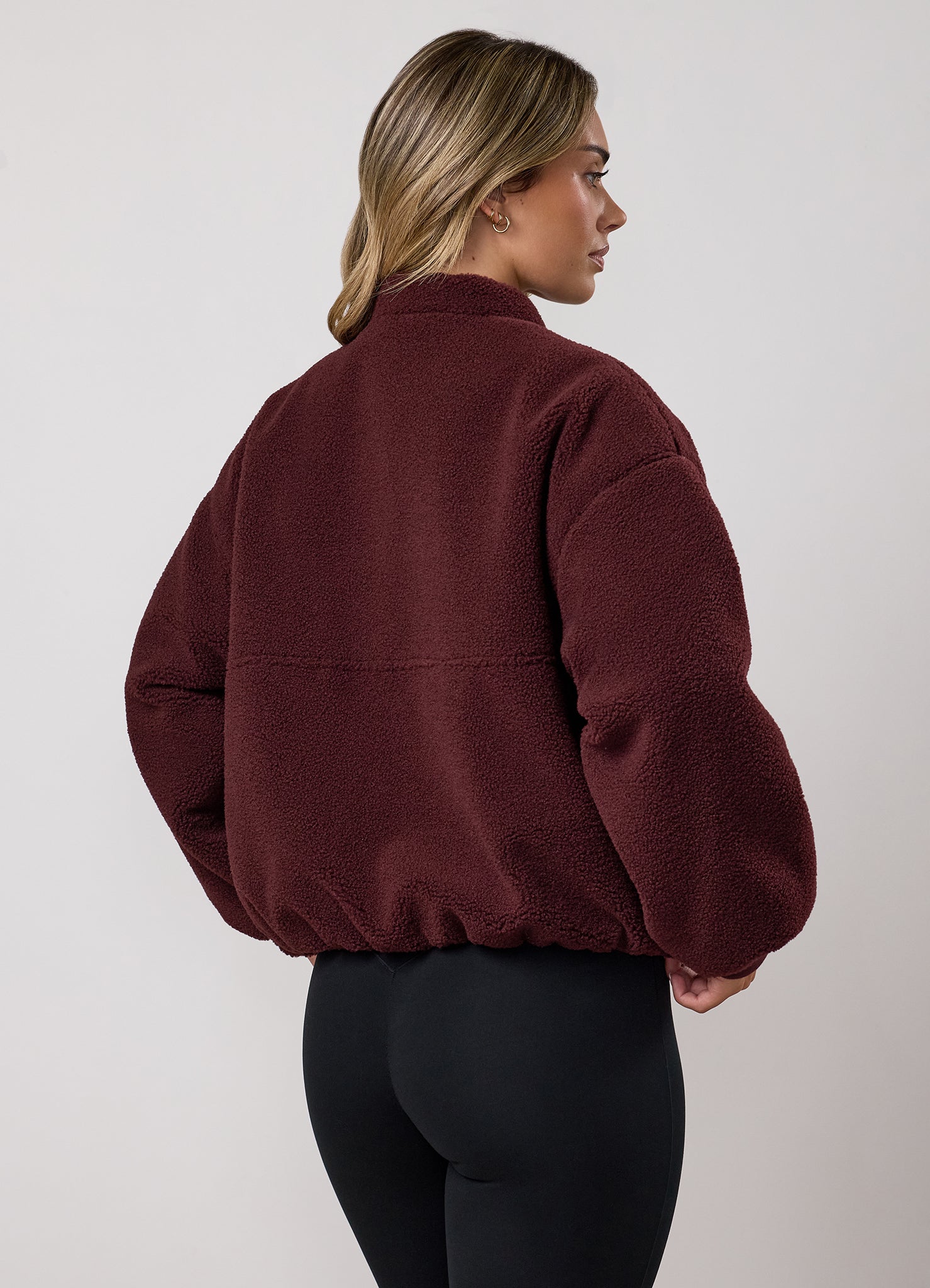 Gym King Fleece Puffer Bomber Jacket - Burnt Fig