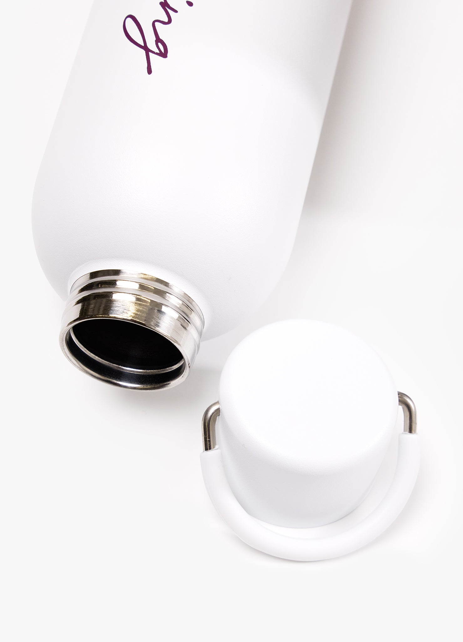 Gym King Stainless Steel Script Water Bottle - Cream/Fig