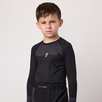 Gym King Kids Fight Division Combat Long Sleeve Rash Guard - Black