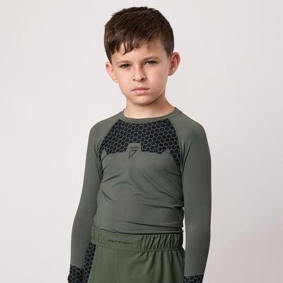 Gym King Kids Fight Division Combat Long Sleeve Rash Guard - Deep Olive