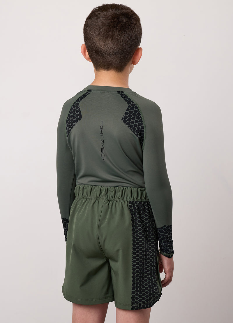 Gym King Kids Combat Long Sleeve Rash Guard - Deep Olive