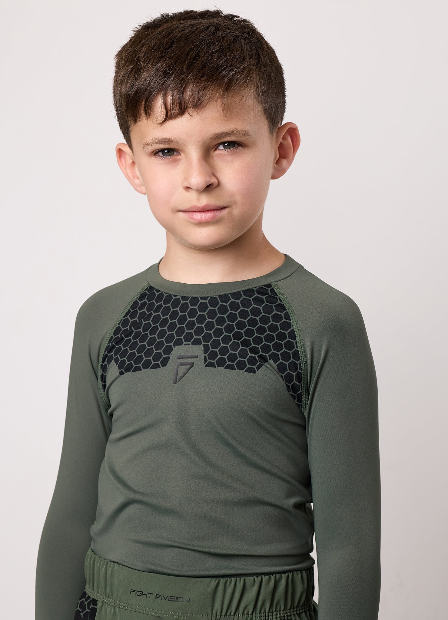 Gym King Kids Combat Long Sleeve Rash Guard - Deep Olive