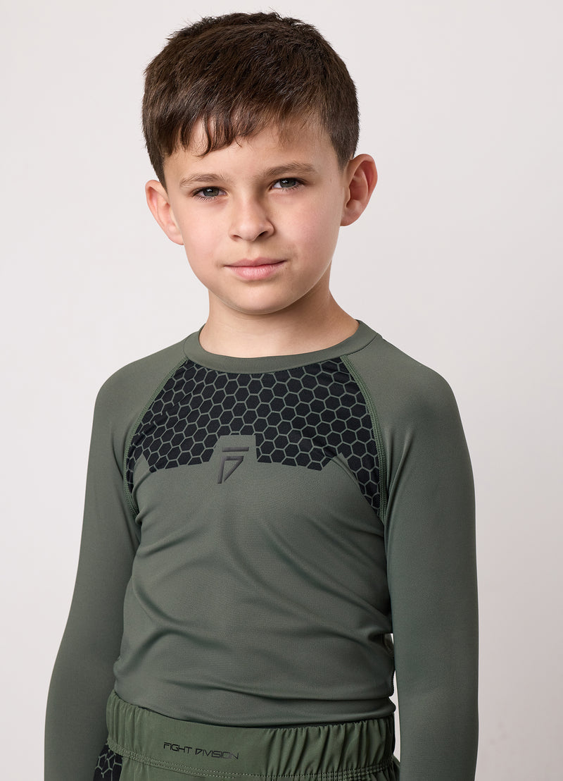 Gym King Kids Combat Long Sleeve Rash Guard - Deep Olive