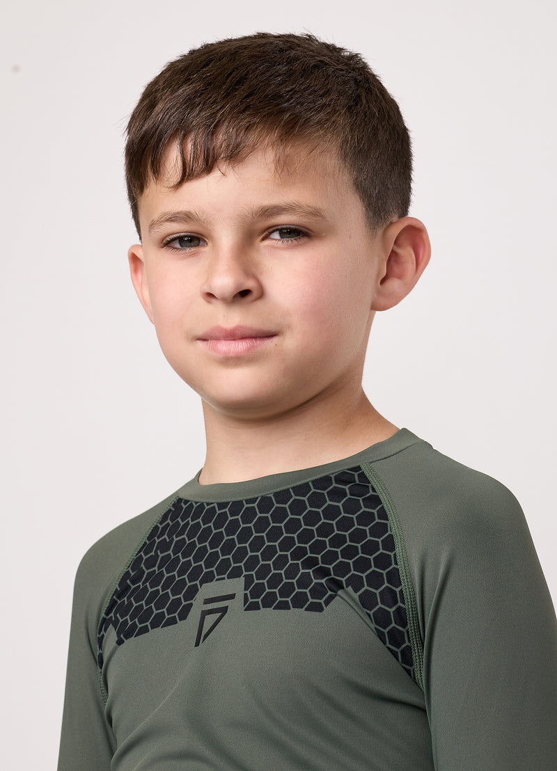 Gym King Kids Combat Long Sleeve Rash Guard - Deep Olive
