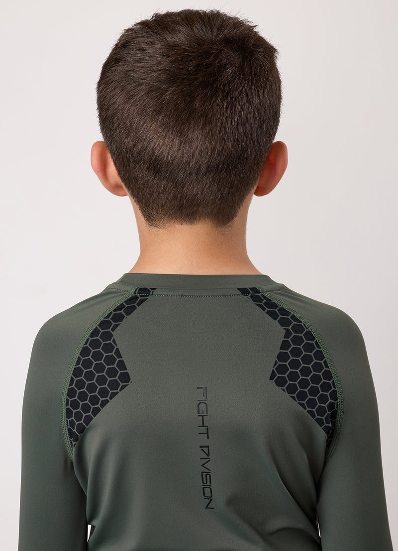 Gym King Kids Combat Long Sleeve Rash Guard - Deep Olive