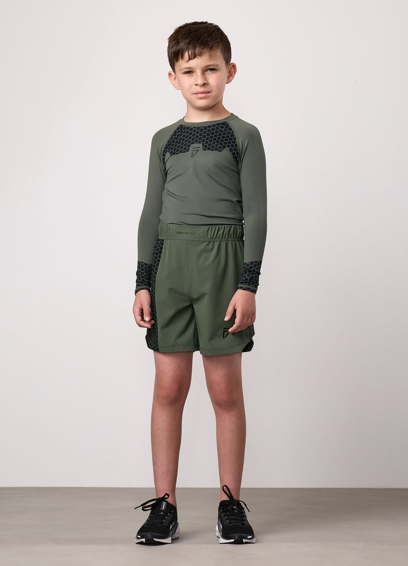 Gym King Kids Combat Long Sleeve Rash Guard - Deep Olive