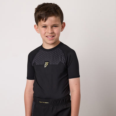 Gym King Kids Fight Division Combat Short Sleeve Rash Guard - Black