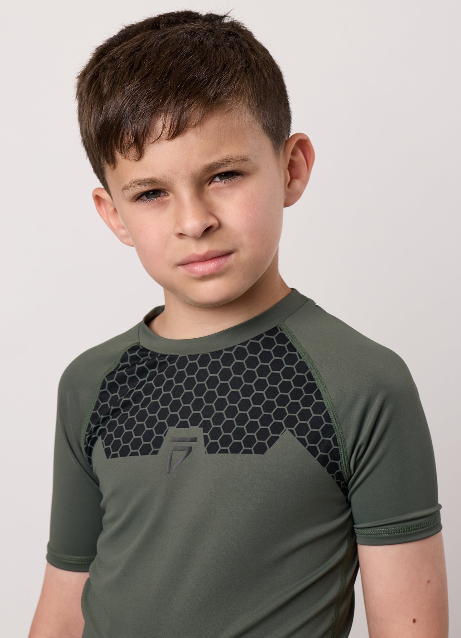 Gym King Kids Fight Division Combat Short Sleeve Rash Guard - Deep Olive