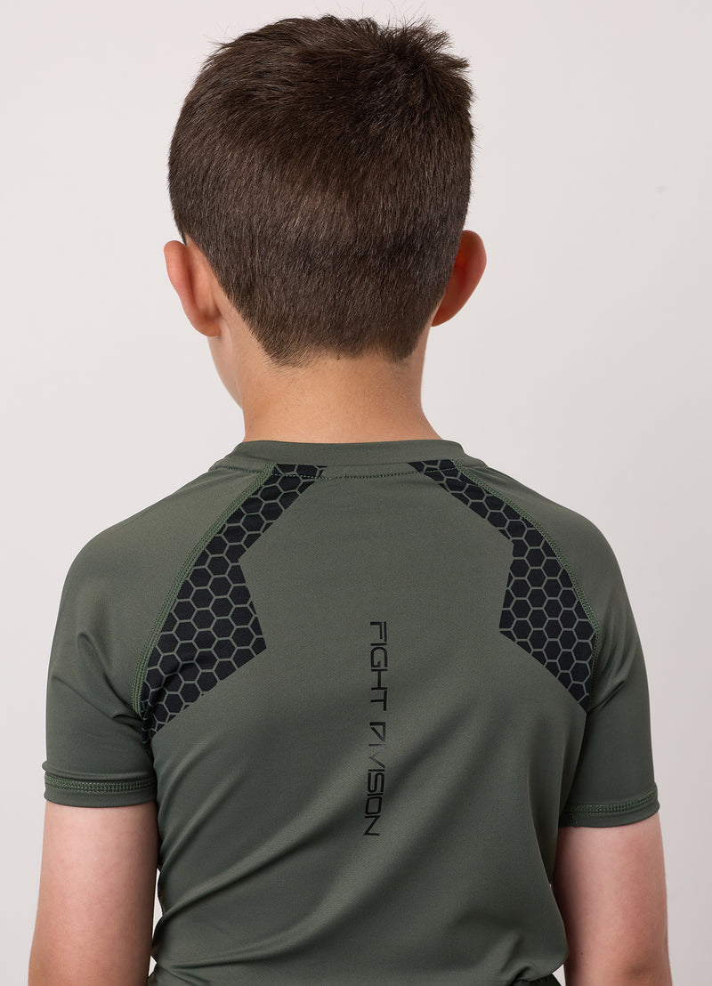 Gym King Kids Combat Short Sleeve Rash Guard - Deep Olive