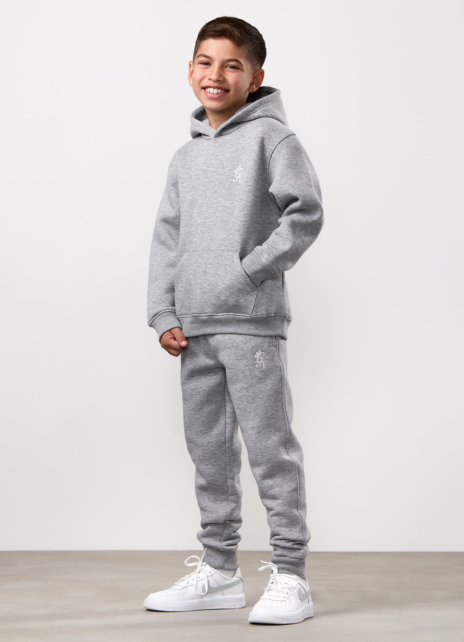 Gym King Kids Fundamental Hood Tracksuit - Grey Marl