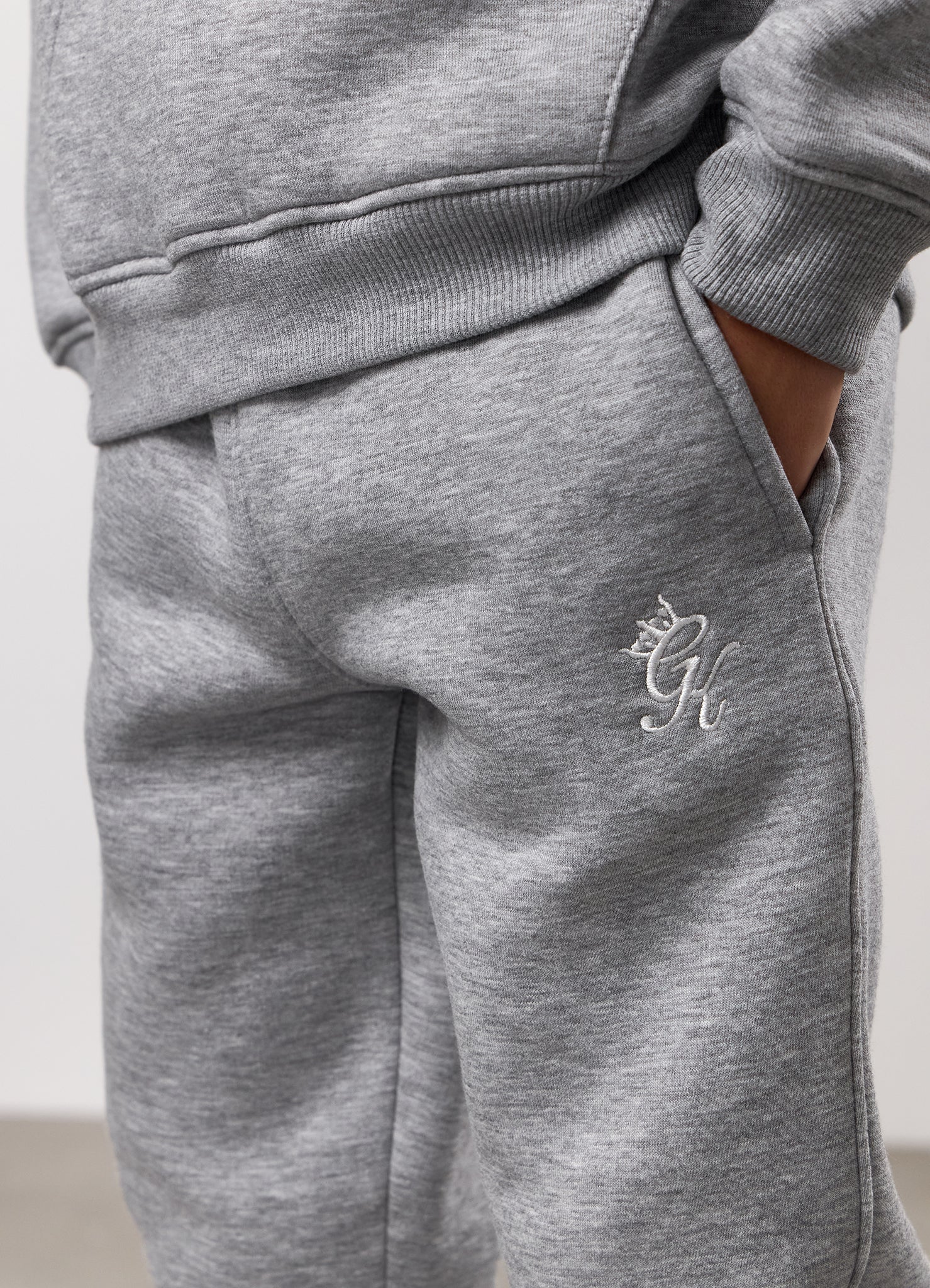 Gym King Kids Fundamental Hood Tracksuit - Grey Marl