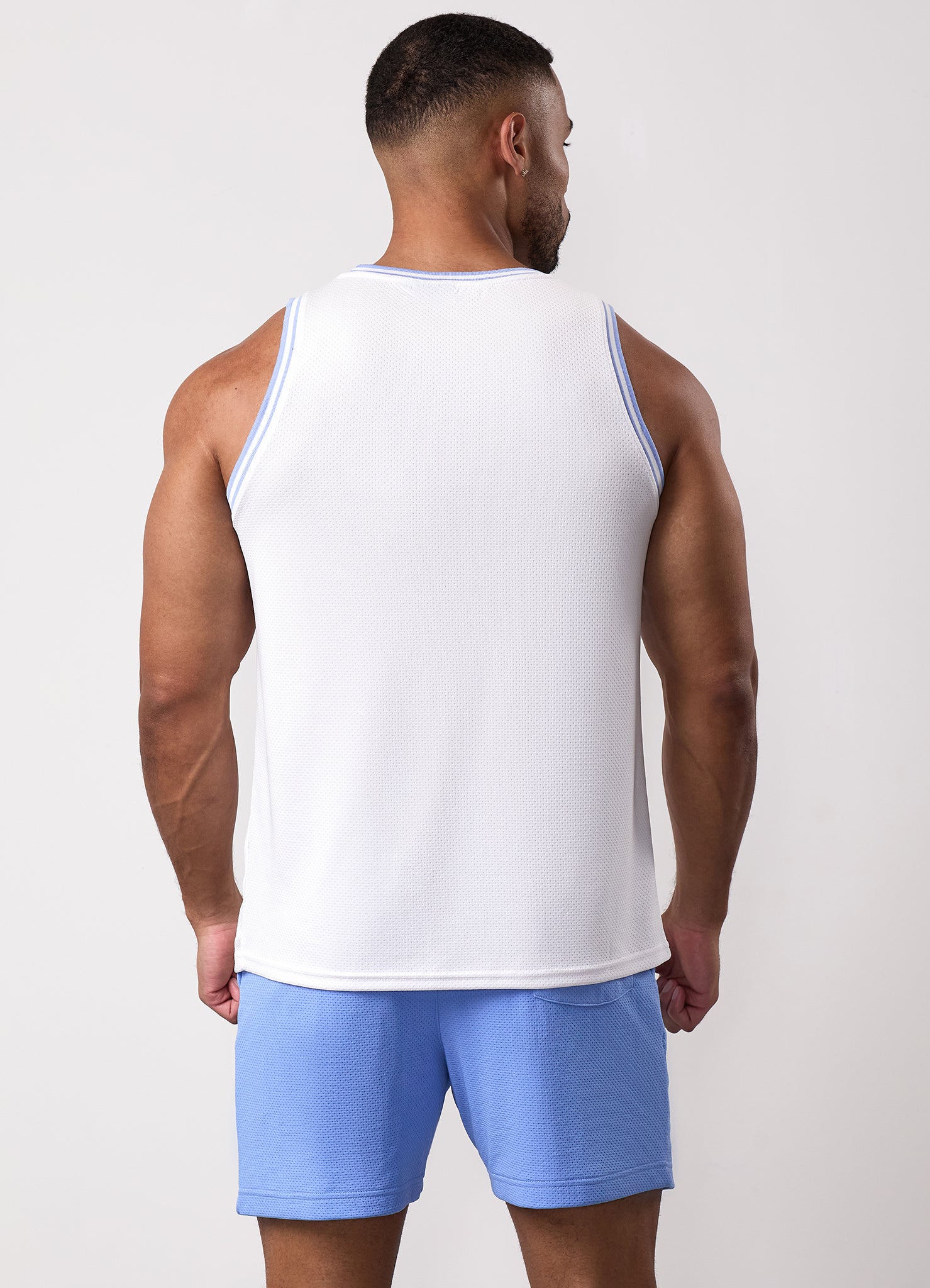 Gym King Brooklyn Mesh Vest - White/Provence Blue