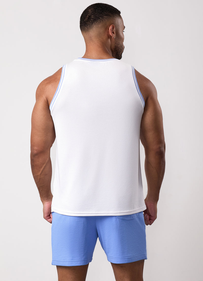 Gym King Brooklyn Mesh Vest - White/Provence Blue