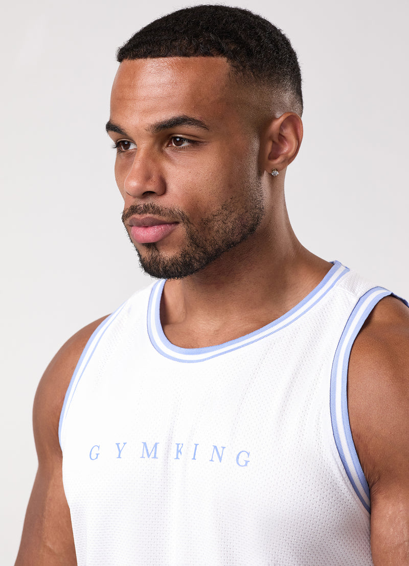 Gym King Brooklyn Mesh Vest - White/Provence Blue