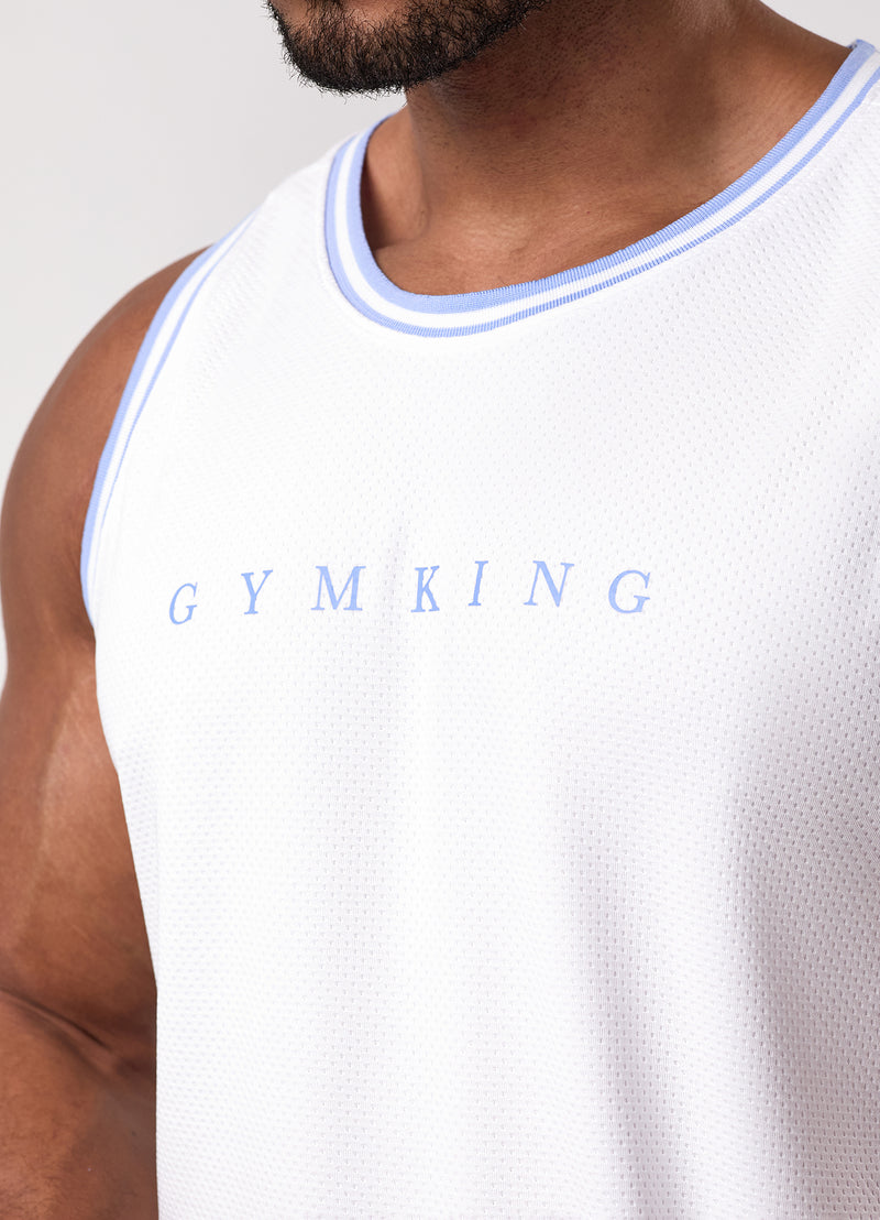 Gym King Brooklyn Mesh Vest - White/Provence Blue
