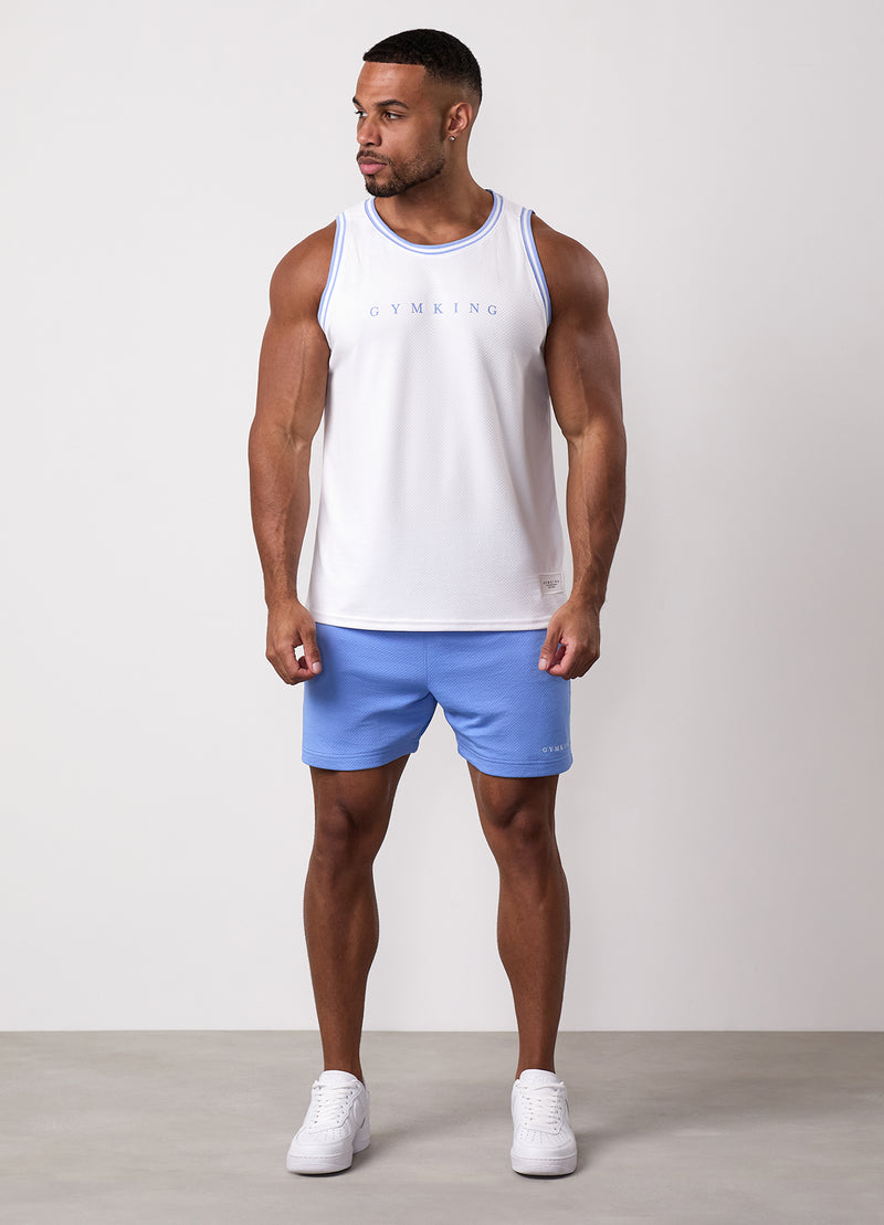 Gym King Brooklyn Mesh Vest - White/Provence Blue