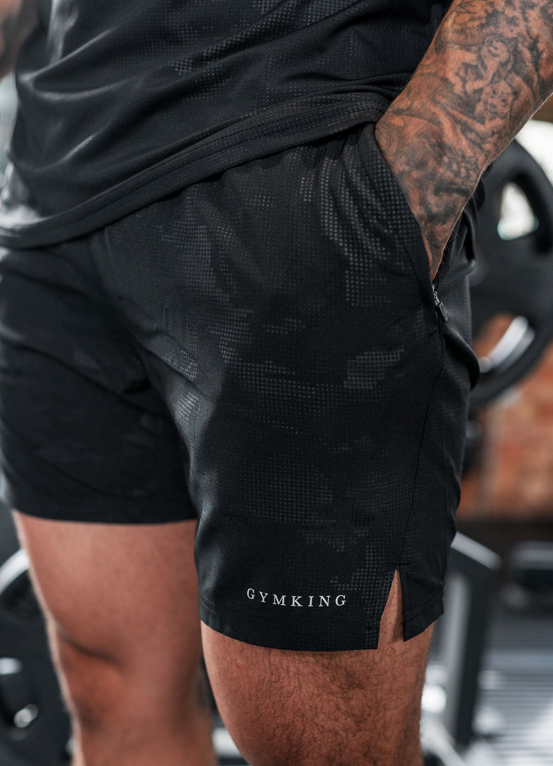 Gym King Debossed Camo Short 5" - Black