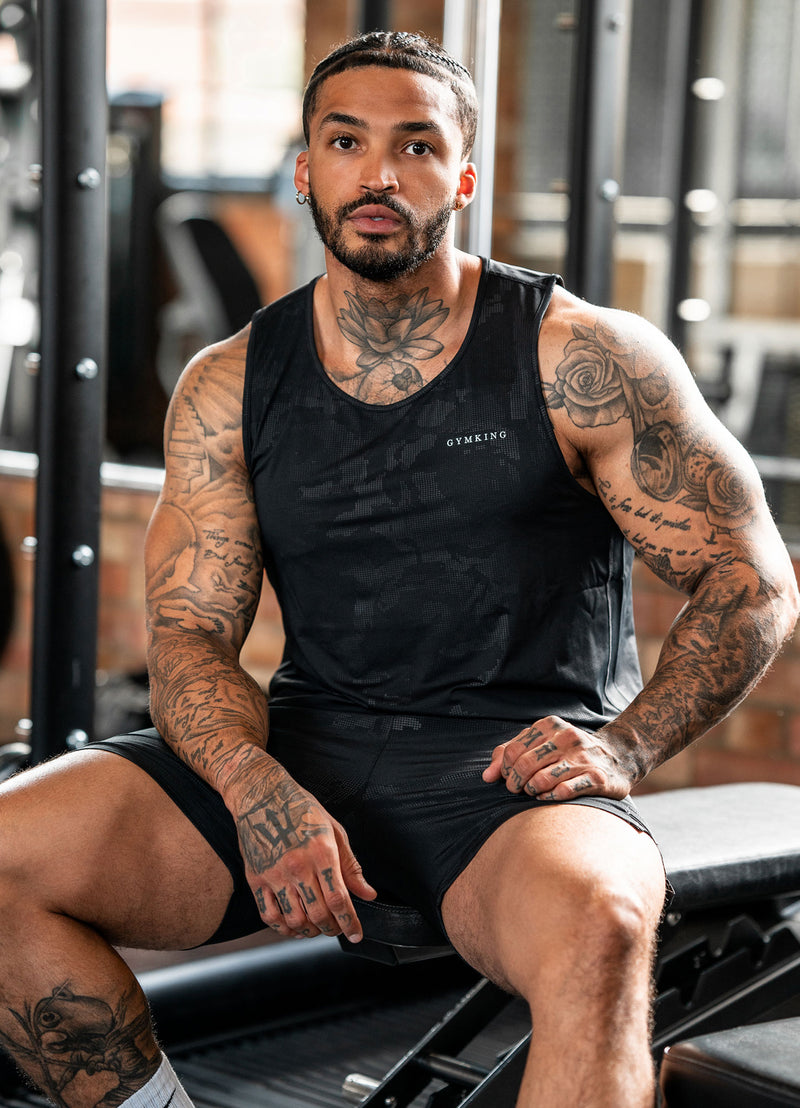 Gym King Debossed Camo Vest - Black