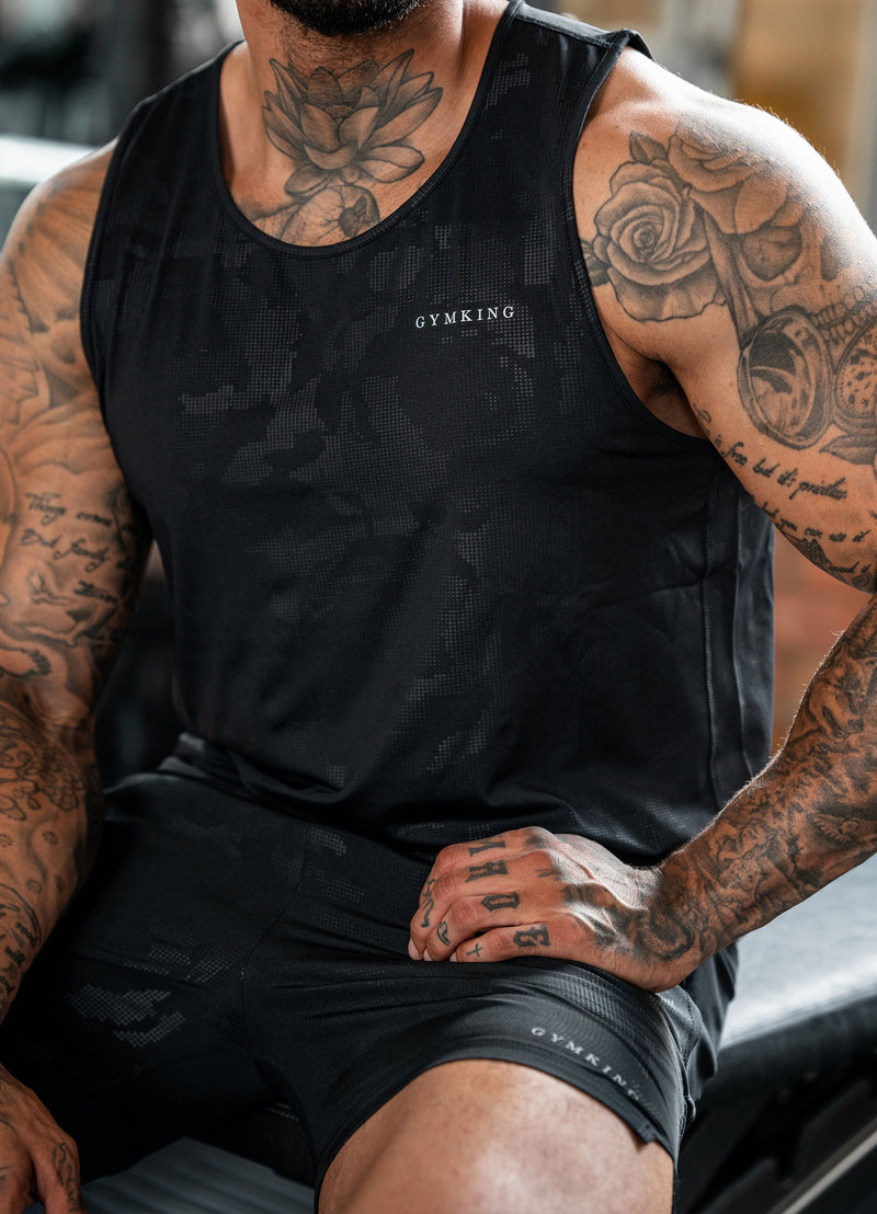 Gym King Debossed Camo Vest - Black