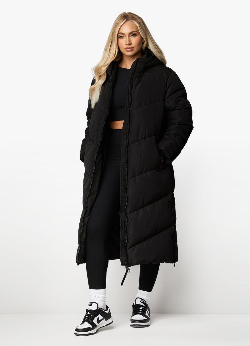 Gym King Chevron Longline Puffer - Black