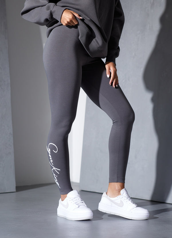 Gym King Script Jersey Legging - Steel/White