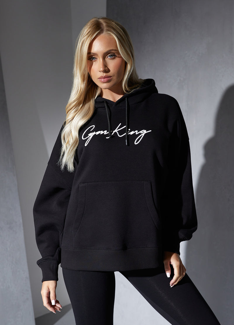 Gym King Script Hood - Black/White