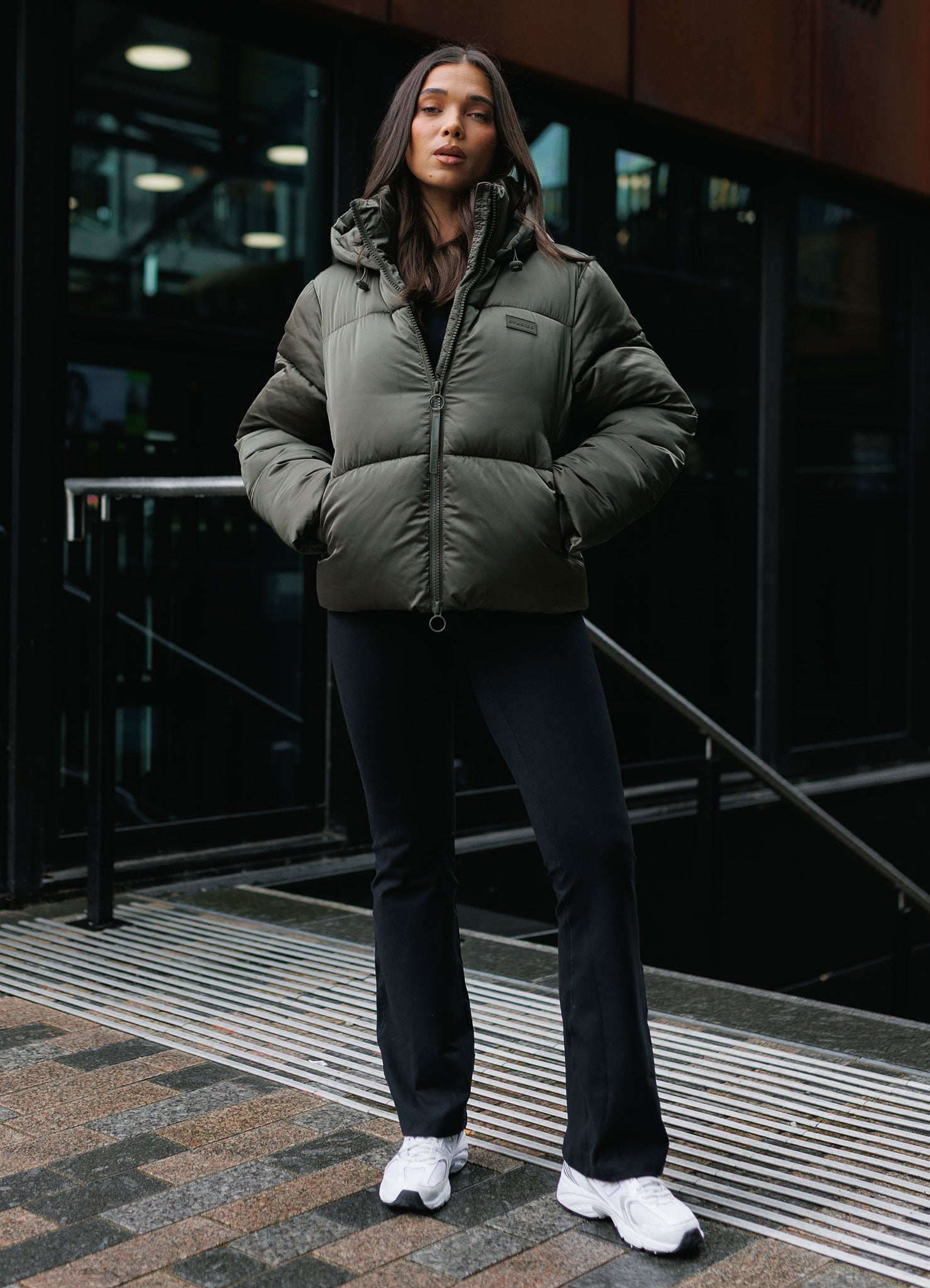 Gym King Cropped Padded Jacket - Iridescent Khaki