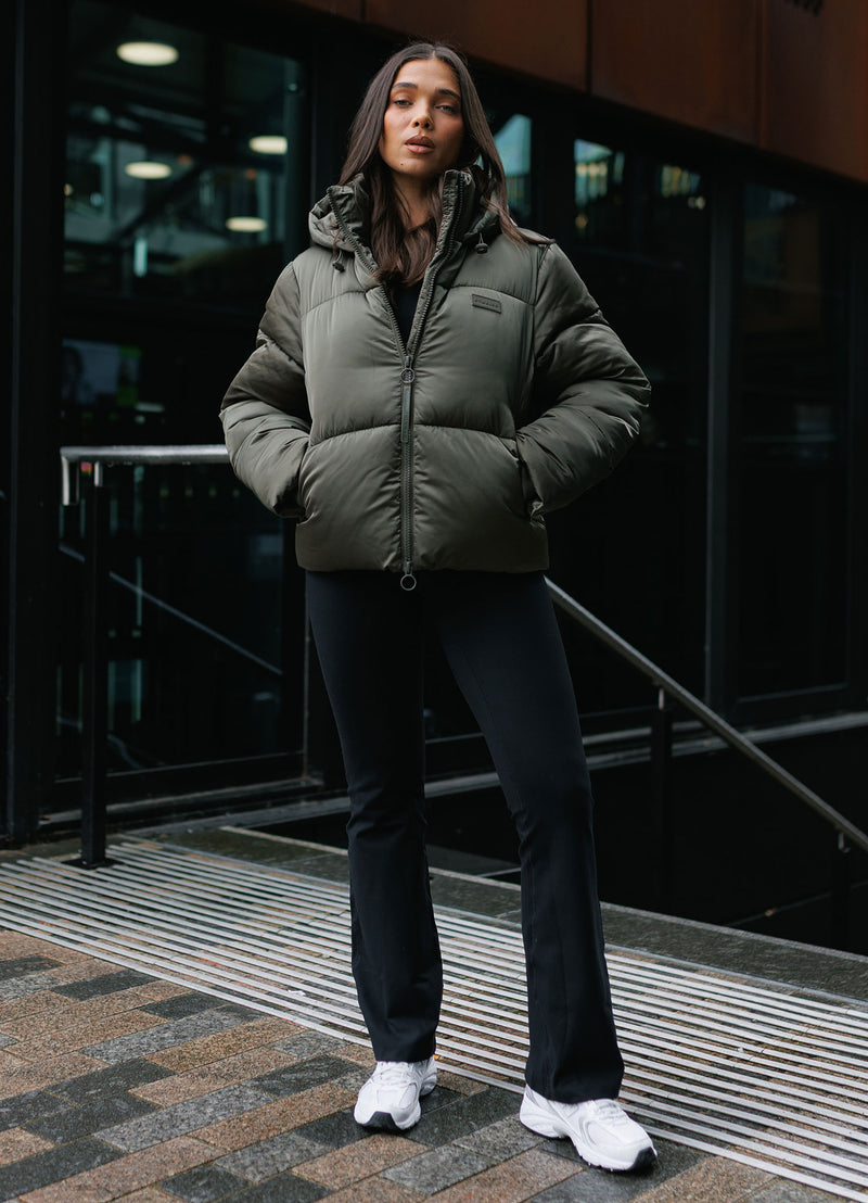 Gym King Cropped Padded Jacket - Iridescent Khaki